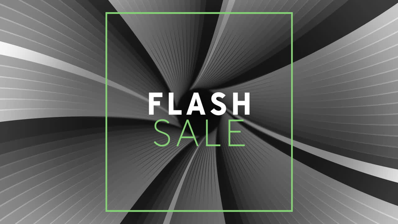 Animation of flash sale text over grey striped pattern background
