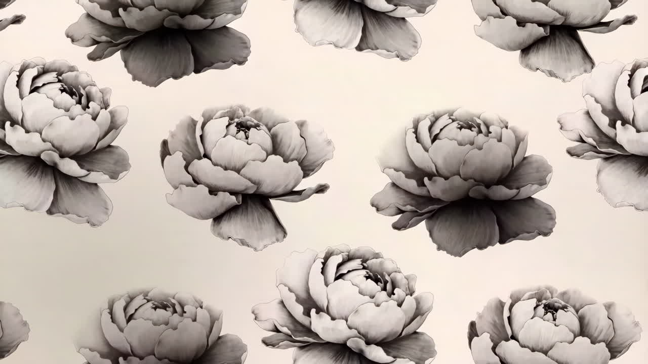 Monochrome Peony Flower Pattern
