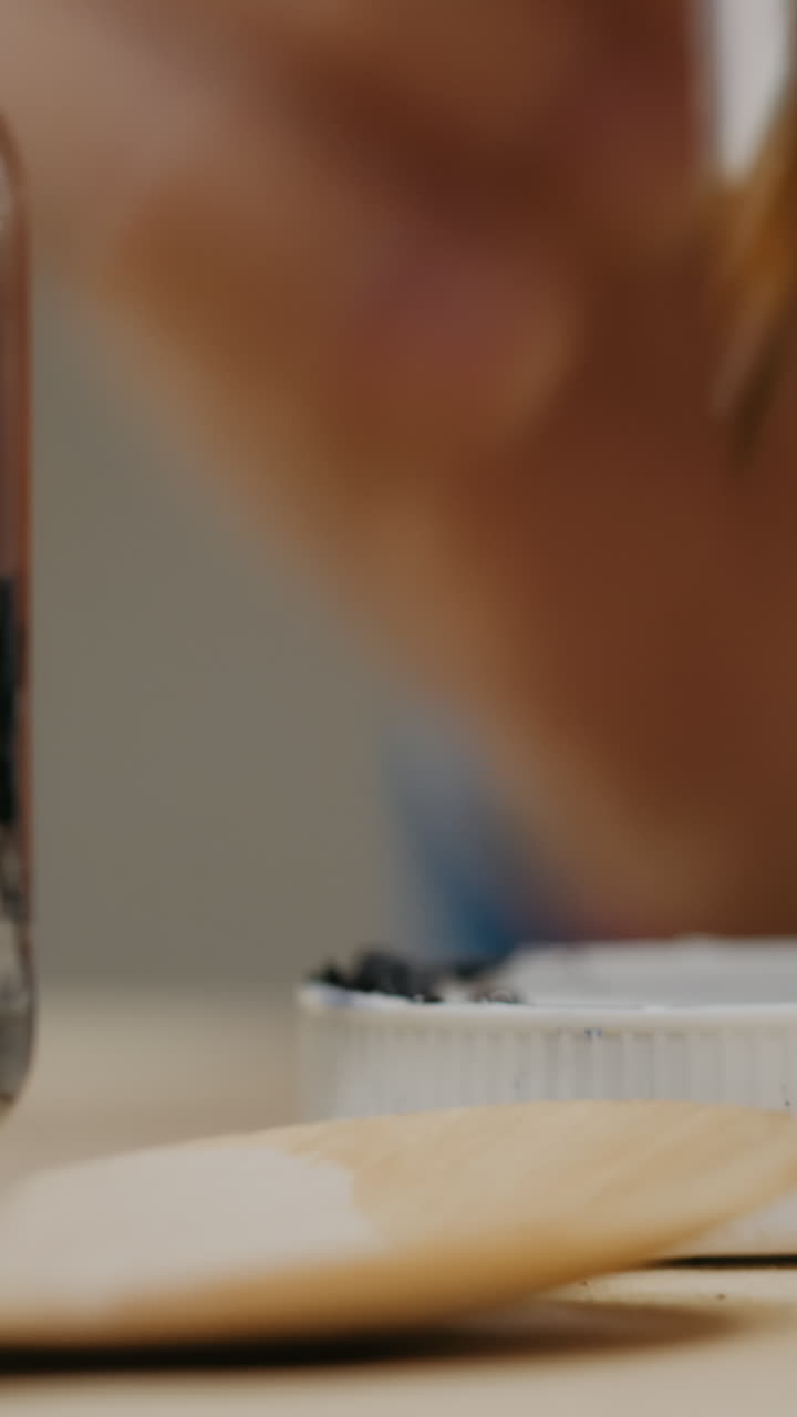 Close up of miniature painting process
