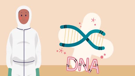 animation of male doctor over dna strand moving