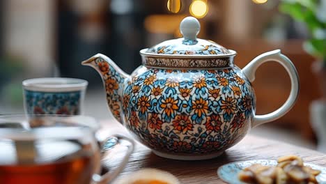 a floral patterned teapot