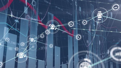 animación de la red de conexiones con iconos digitales estadísticas y procesamiento de datos