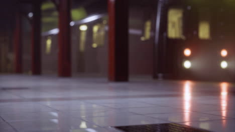 subway platform view with reflections and warm evening lighting