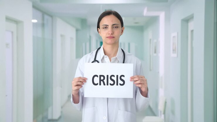 una triste doctora india con un estandarte de crisis