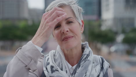 Retrato-Independiente-De-Una-Mujer-De-Mediana-Edad-Sonriendo-Corriendo-Con-La-Mano-Por-El-Cabello-Disfrutando-De-Un-Estilo-De-Vida-Urbano-Relajado-En-La-Ciudad