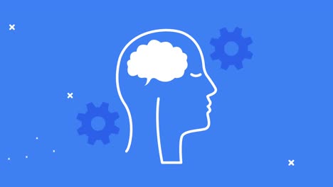animación de salud mental con silueta de perfil y cerebro en fondo azul