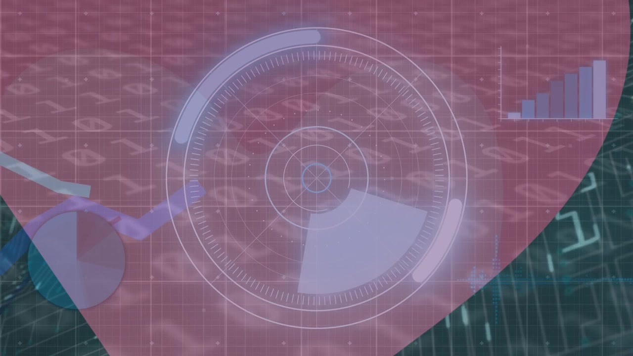 Animation of data processing and scope scanning over shapes and computer circuit board