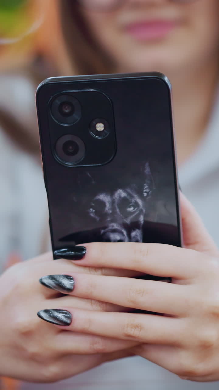 소유자가 작동하는 것처럼 당나귀 스티커와 함께 iphone의 클로즈업, 부드러운 흐릿한 배경, 세련되고 개인적인 전화 케이스가 일상적인 스마트폰 사용에 독특한 터치를 추가합니다.