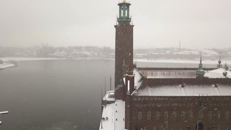 smooth downward tilt of facade from very popular and famous landmark in charming city of stockholm,sweden