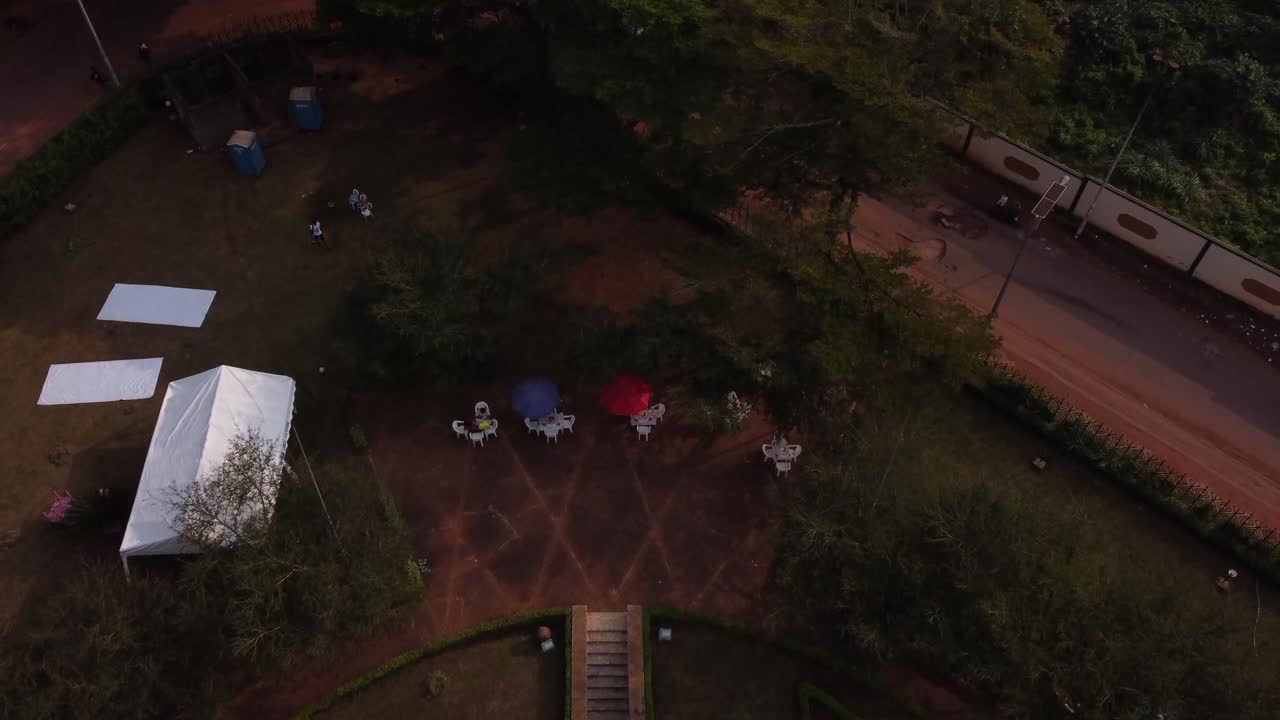 Aerial View of a Spiral Tower Monument in a Park