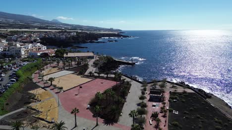 aerial coast of tenerife south canary islands, coastal town spain