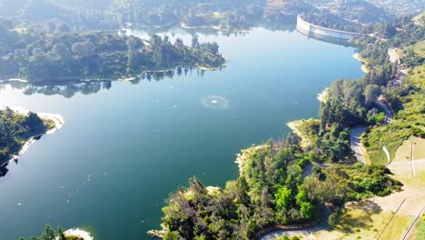hollywood reservoir. morning. birds-eye-view of the water. 18 sec.