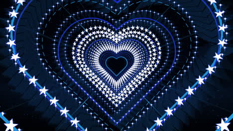 blue love background with design hearts and stars in loop, stage video background for nightclub, visual projection, music video, tv show, stage led screens, party or fashion show