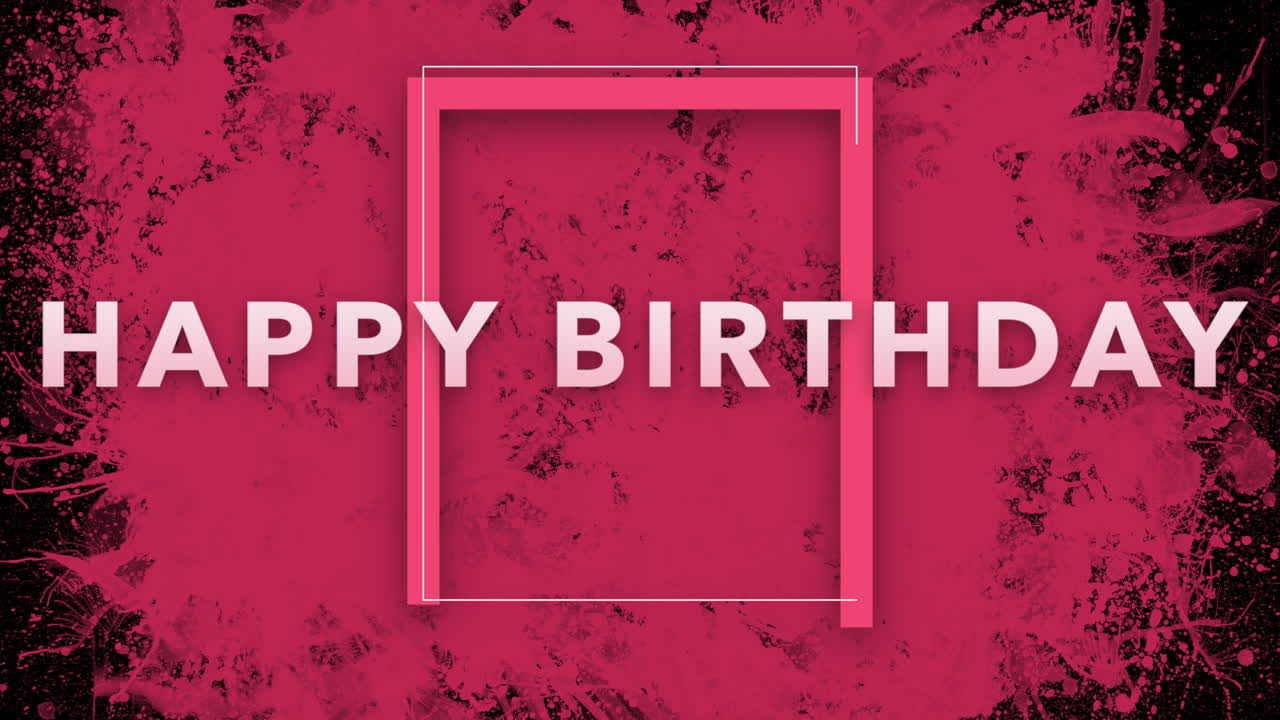 un saludo de cumpleaños rojo vibrante con salpicaduras de pintura.