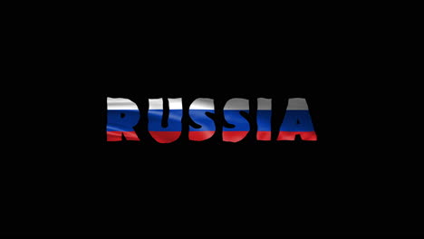 rusia país wiggle texto animación letras con su bandera ondeando mezclarse como una textura - pantalla negra de fondo video en bucle