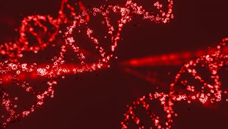neon glowing color dna floating from gene against dark background, 3d animation zoom in