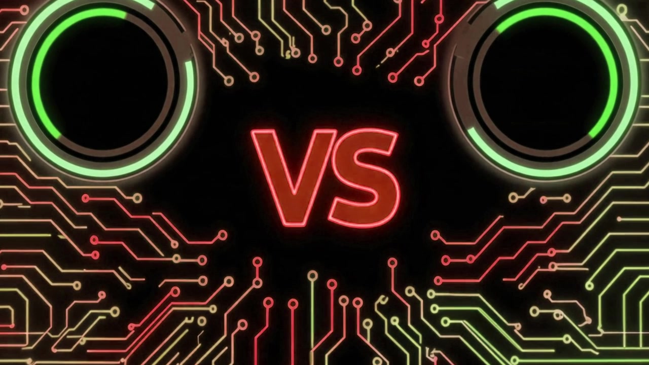 Schermata Versus con sfondo di circuito stampato luminoso