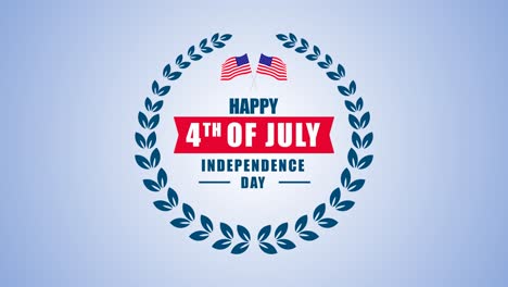 4th-of-July-Celebratory-Animation-with-Greetings-for-Independence-Day-Displayed-at-the-Center-of-the-Screen-with-American-Flag-and-a-Leaf-Garland-on-a-Blue-Background