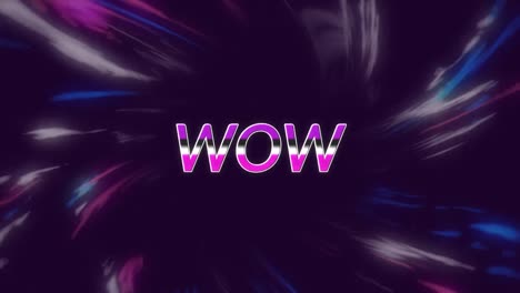 Animation-of-wow-text-over-moving-colorful-geometrical-lights-on-dark-background