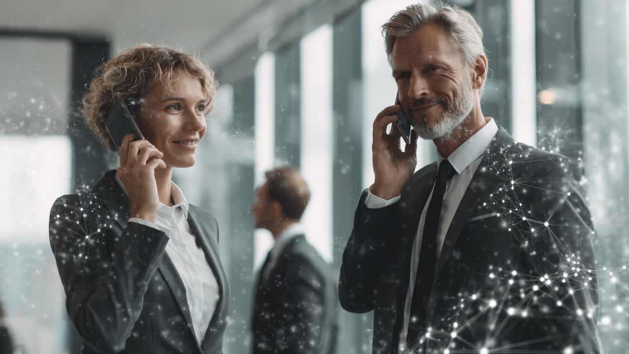 A Professional Business Conversation Between Two Colleagues in a Modern Office Setting, Showcasing Technology and Collaboration in the Workplace