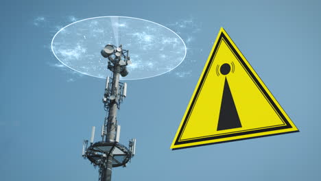 emf warning sign 5g 6g communication tower, health risks