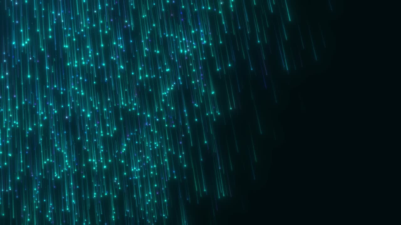 Abstract Digital Data Stream of Glowing Blue Green Particles