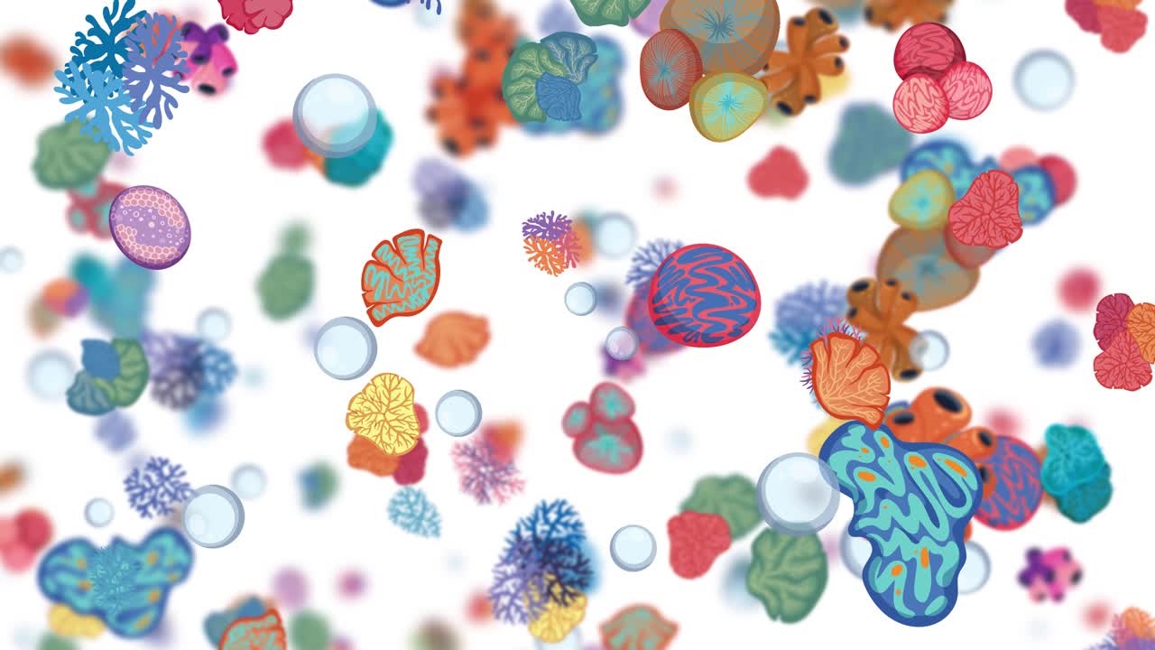 coral submarino colorido y burbujas de fondo