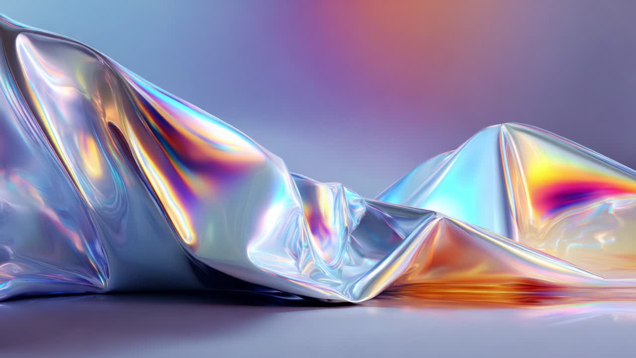 A Stunning Display of Iridescent Textures and Smooth Curves in a Light-Illuminated Environment, Showcasing the Beauty of Reflective Surfaces and Fluid Forms