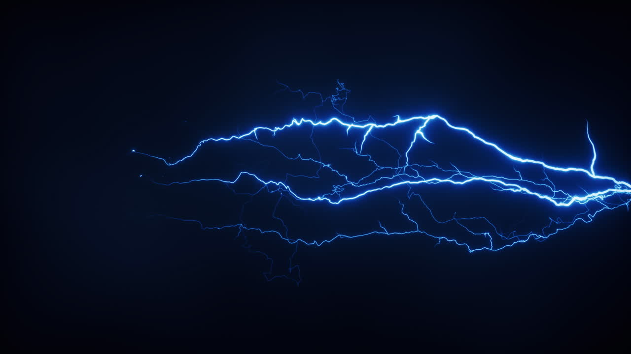 Blue lightning with dark background, 3d rendering.