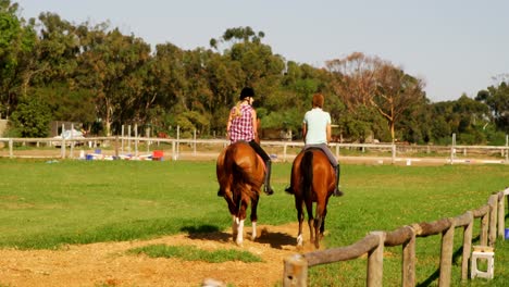 friends riding horse in ranch 4k