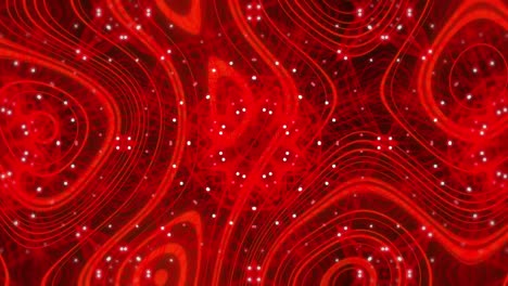 digital animation of red kaleidoscopic shapes moving in hypnotic motion against black background