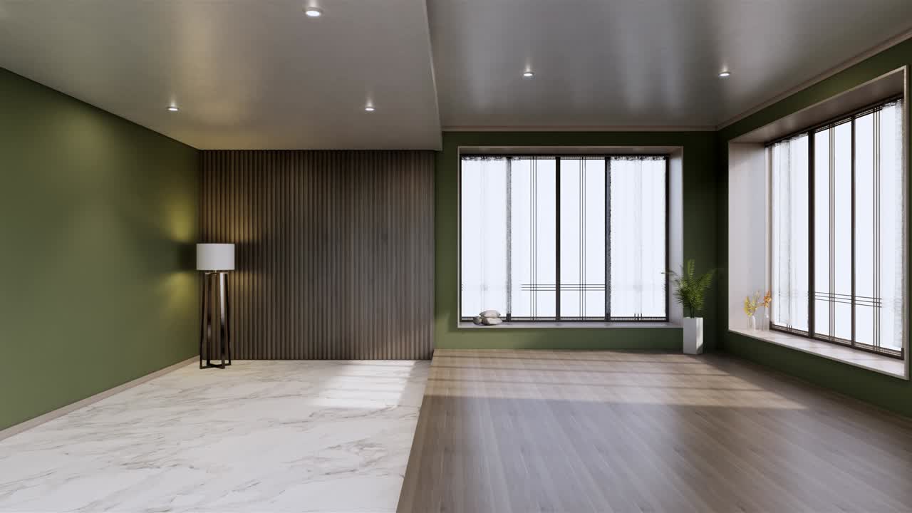 habitación vacía blanca en el piso de madera diseño interior.3d renderización