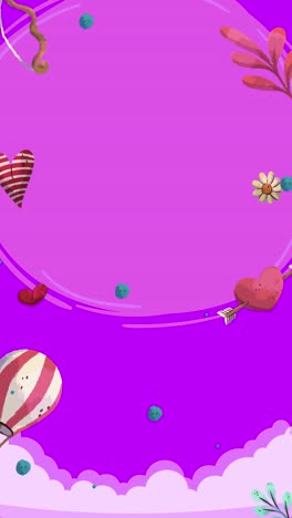 cute valentine's day background with hearts, flowers, and hot air balloons