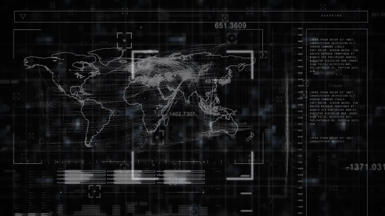 This is a digital animation of a white dashboard with data analysis and a earth map on a green scree