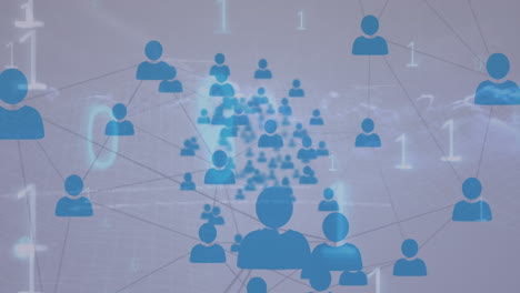animación de redes de conexiones con iconos y globo sobre el cielo