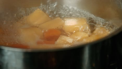 chopped suede and carrot boiling for mashing