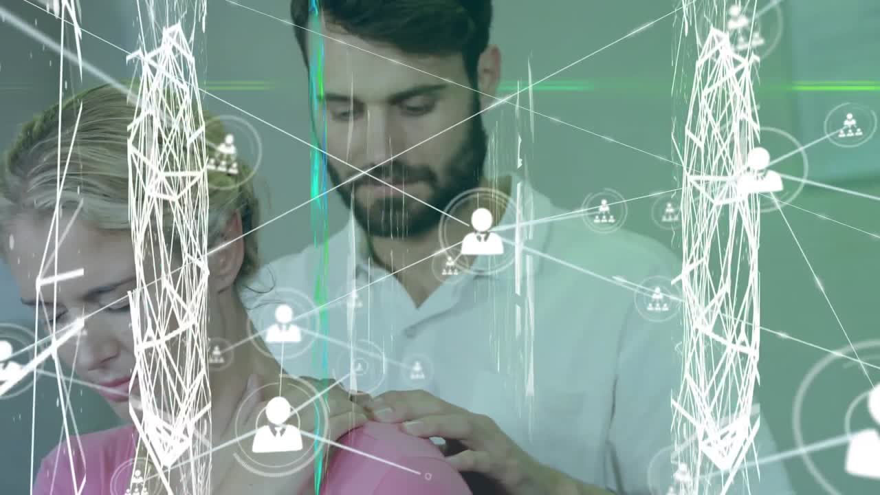 animación de la red de conexiones a través de la mujer de negocios utilizando la computadora