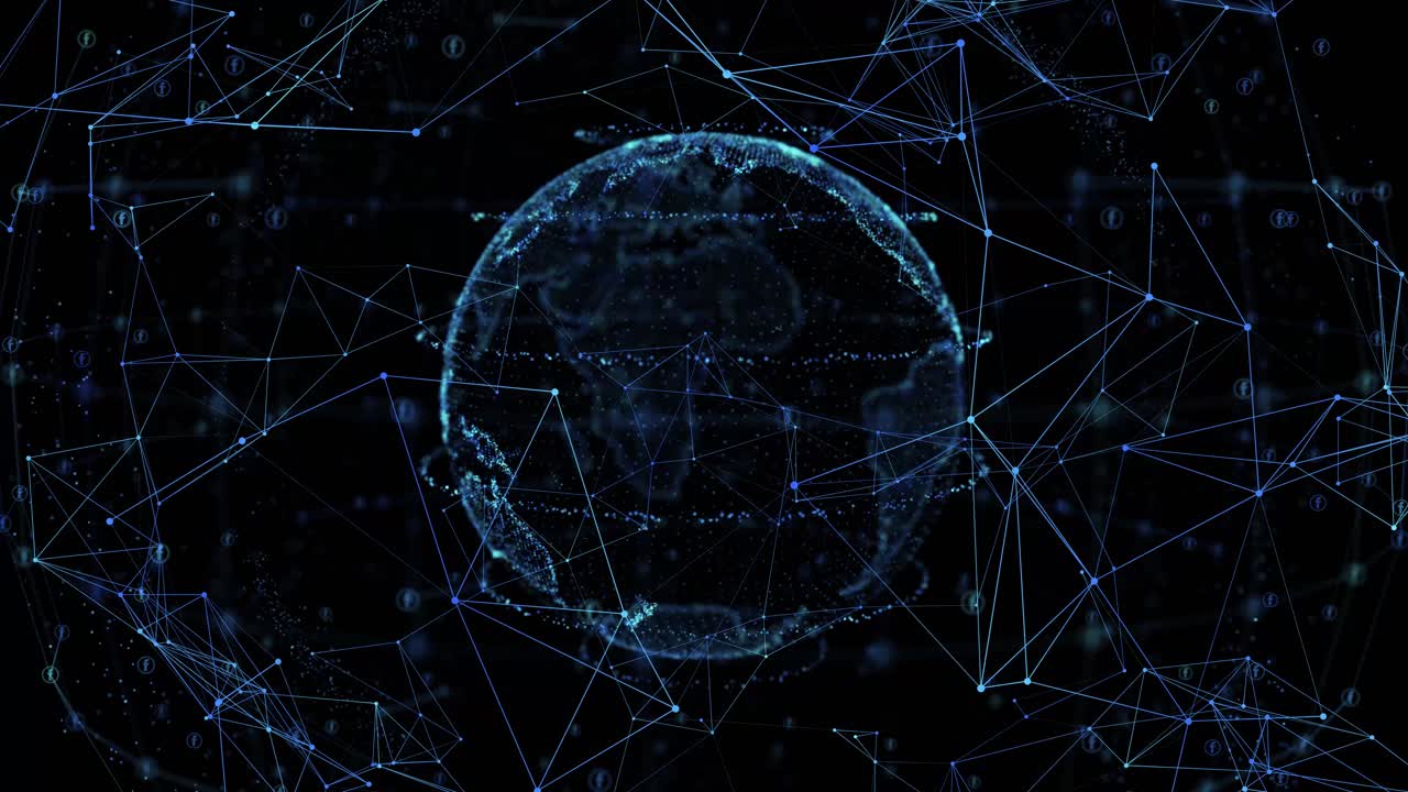 Abstract triangles hud globe earth loop alpha cyber security and global communication technology