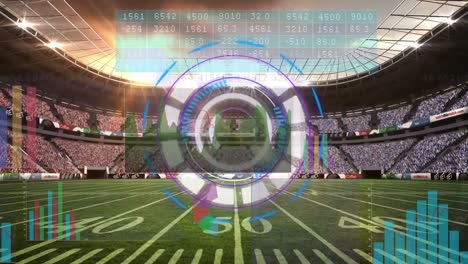 Animation-of-round-scanner-spinning-and-data-processing-against-sports-stadium