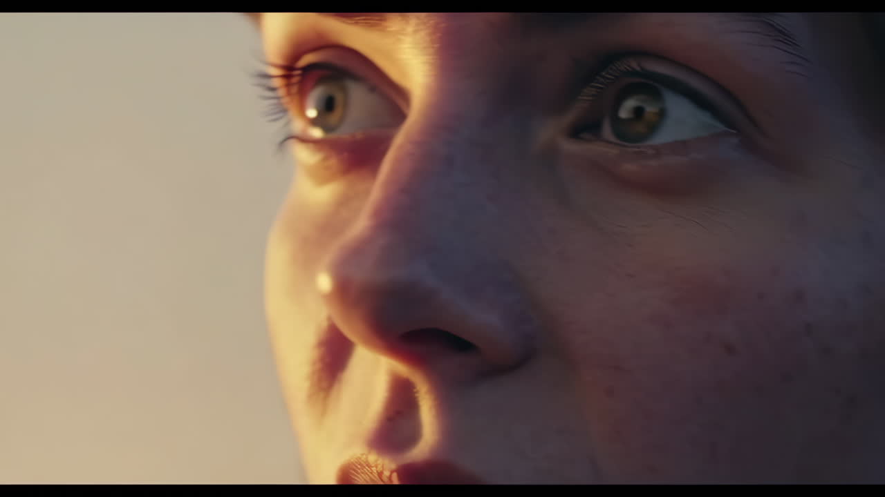 Close-up of a woman's face at sunset