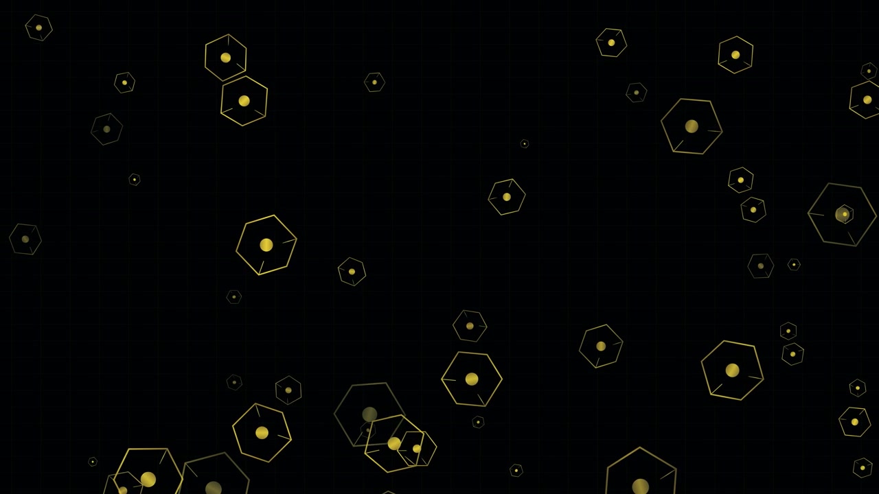 Plano de Fundo Abstrato em Movimento com Formas Geométricas Hexagonais Douradas Flutuantes