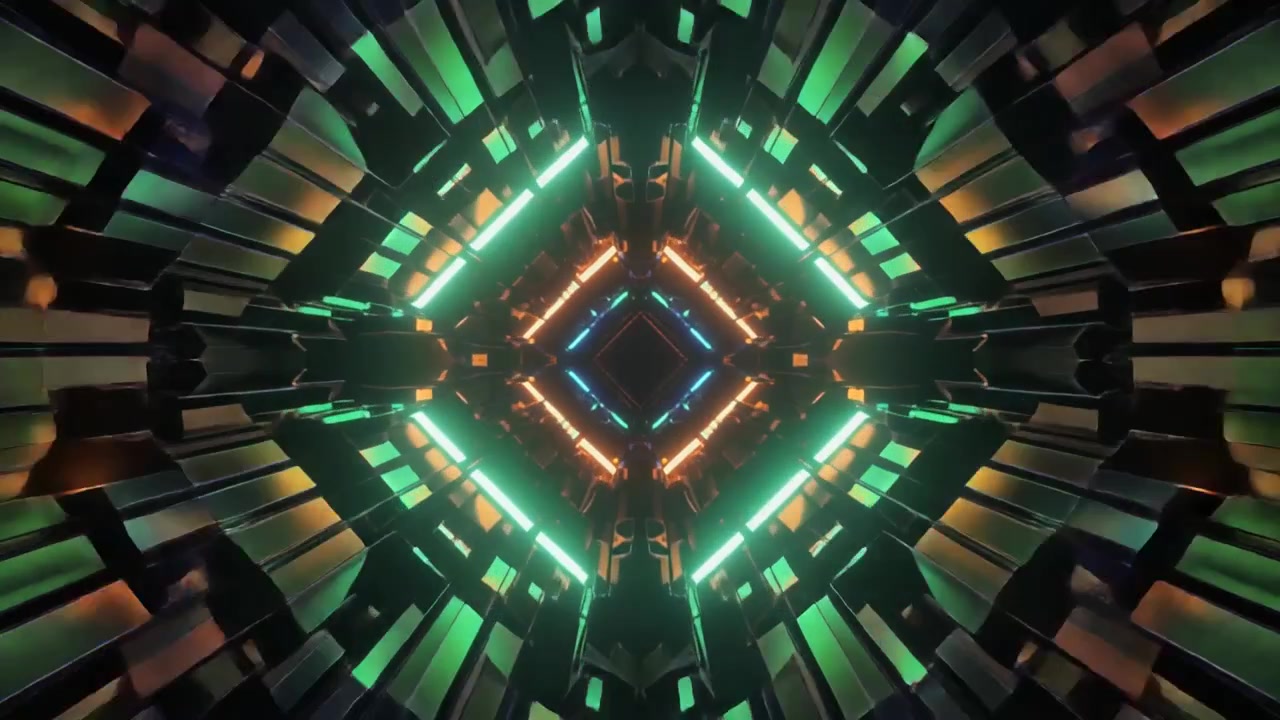 Futuristic Abstract Tunnel with Glowing Geometric Lights