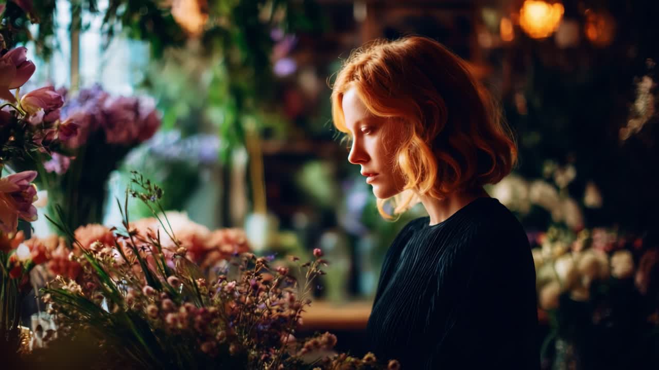 A Serene Moment Amidst Blossoms: Capturing the Tranquility of a Young Woman Surrounded by Vibrant Flowers, Invoking a Sense of Beauty and Reflection in Nature's Embrace
