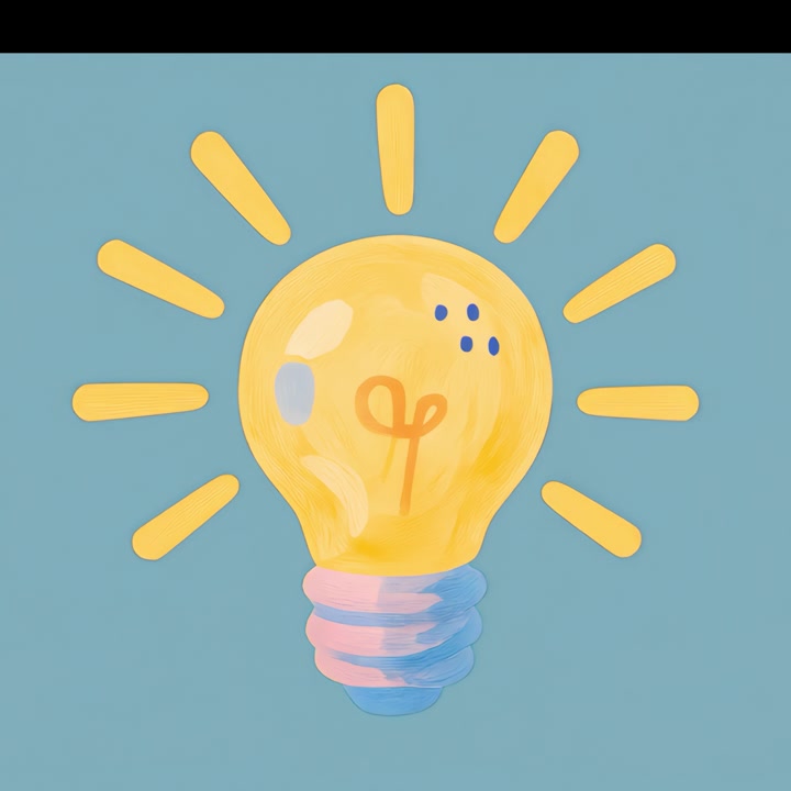 Lampadina animata a cartone animato che si illumina su sfondo blu
