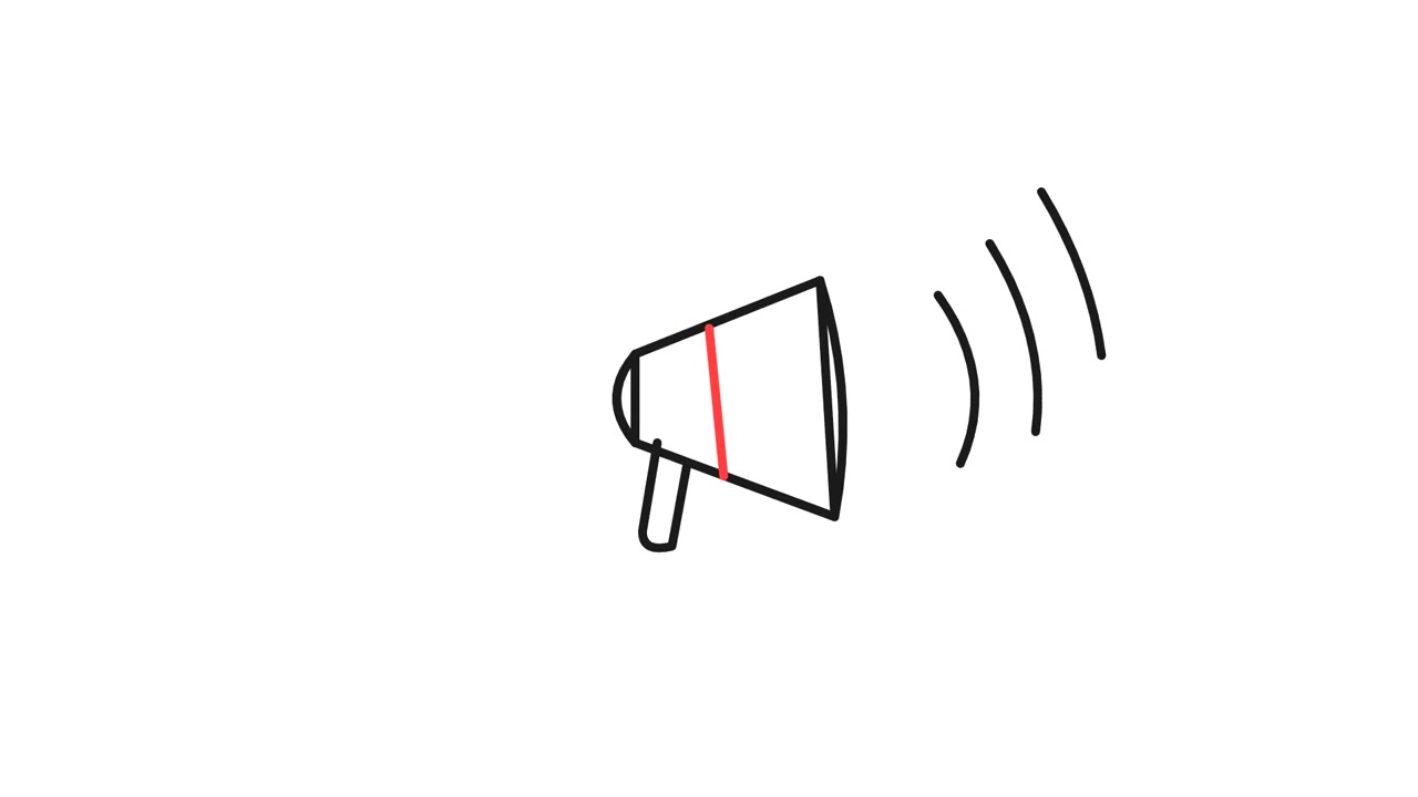 Icona animata di un megafono disegnato a mano che emette onde sonore