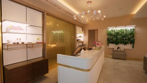 Push-in-shot-of-the-reception-desk-at-a-luxurious-spa