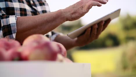 Close-up-of-tablet-used-in-the-orchard