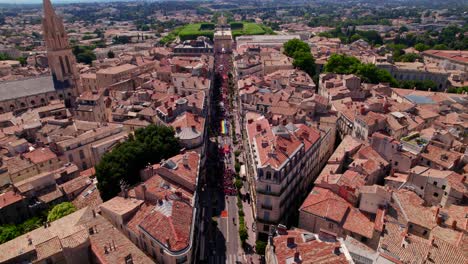 pride march aerial, montpellier's historic center