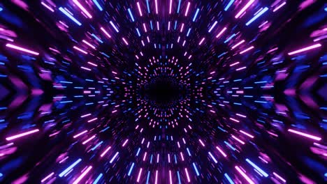 animación en bucle sin costuras de 4k. vuela a través de un túnel simétrico de espejo con patrón de neón, patrón de brillo de ciencia ficción. luz de neón de reflexión brillante. fondo brillante simple, estructura de ciencia ficción