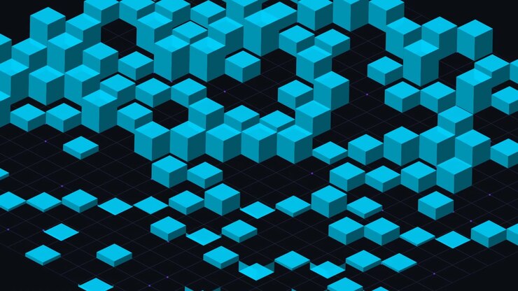Abstract Animation of Blue Cubes Rising and Falling on a Grid